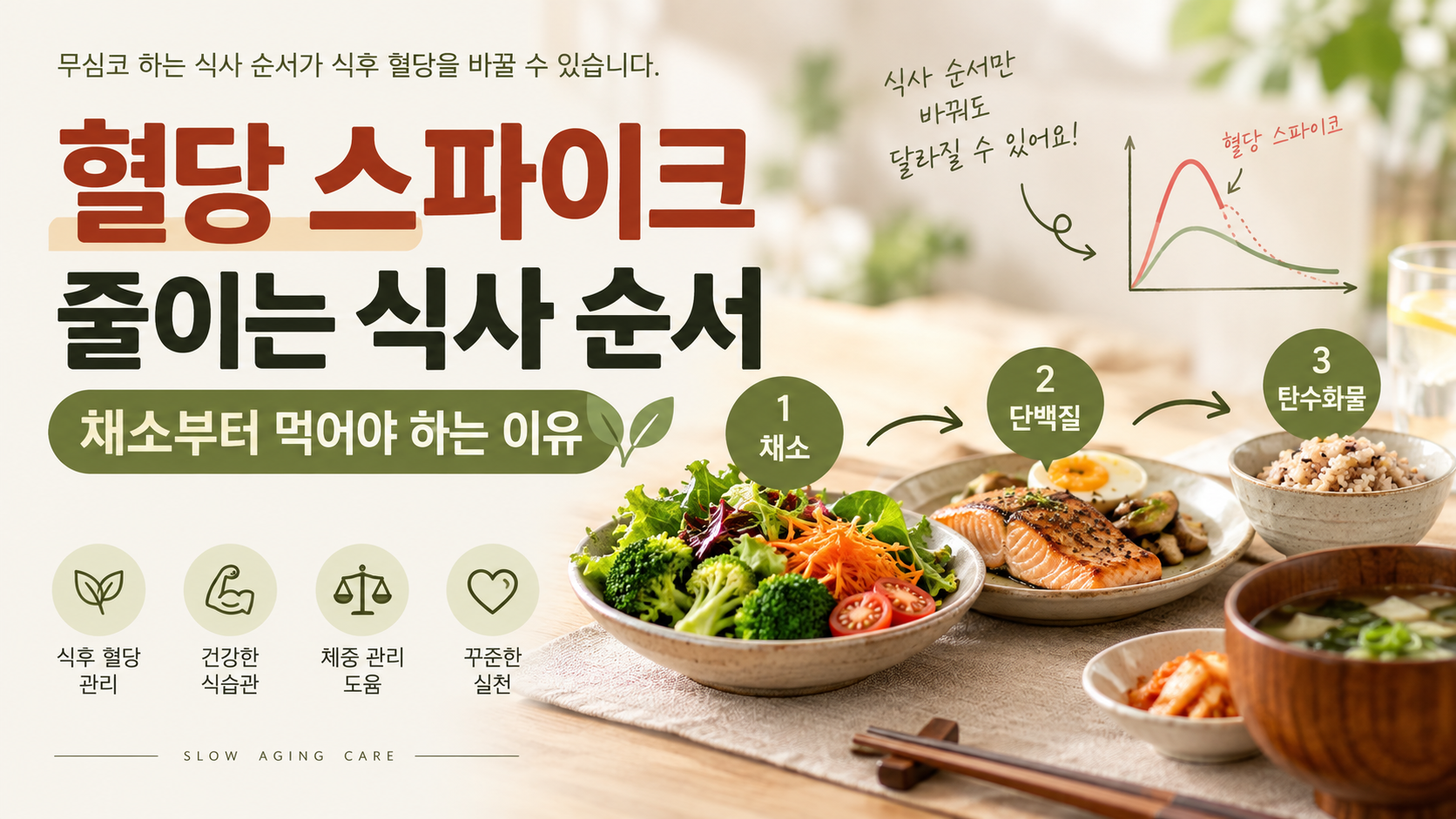 혈당 스파이크 줄이는 식사 순서｜채소부터 먹는 이유